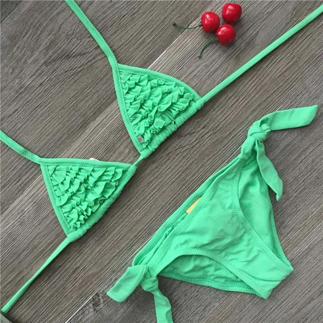4 color brand 2016 Summer girls swimwear soild baby kids swimwear biquini infantil swimsuits falbala bikini girl for 6-14years