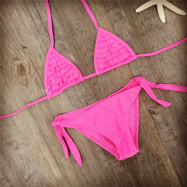 4 color brand 2016 Summer girls swimwear soild baby kids swimwear biquini infantil swimsuits falbala bikini girl for 6-14years