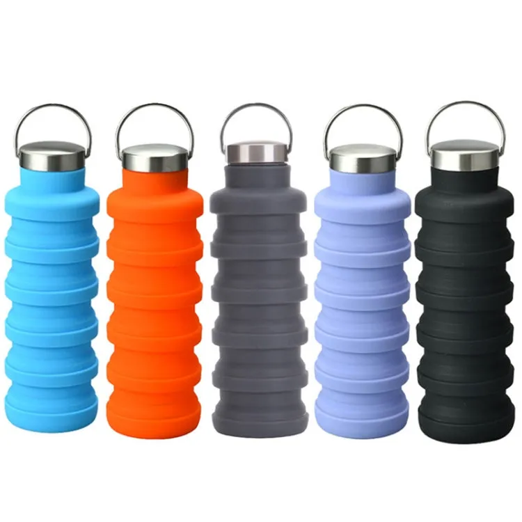 500ml Outdoor Sports Silicone Telescopic Cup Portable Foldable Travel Water Kettle(Gray Handle Lid)