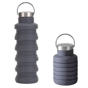 500ml Outdoor Sports Silicone Telescopic Cup Portable Foldable Travel Water Kettle(Gray Handle Lid)