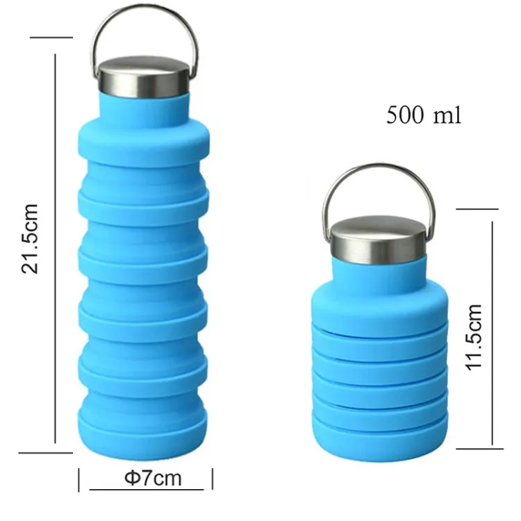 500ml Outdoor Sports Silicone Telescopic Cup Portable Foldable Travel Water Kettle(Gray Handle Lid)