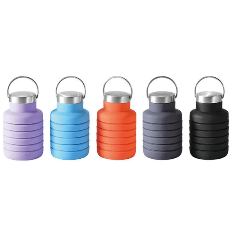 500ml Outdoor Sports Silicone Telescopic Cup Portable Foldable Travel Water Kettle(Gray Handle Lid)
