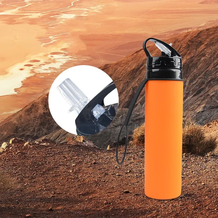 600ml Folding Silicone Riding Water Cup Portable Environmental Protection Shatterproof Silicone Water Bottle(Grey)