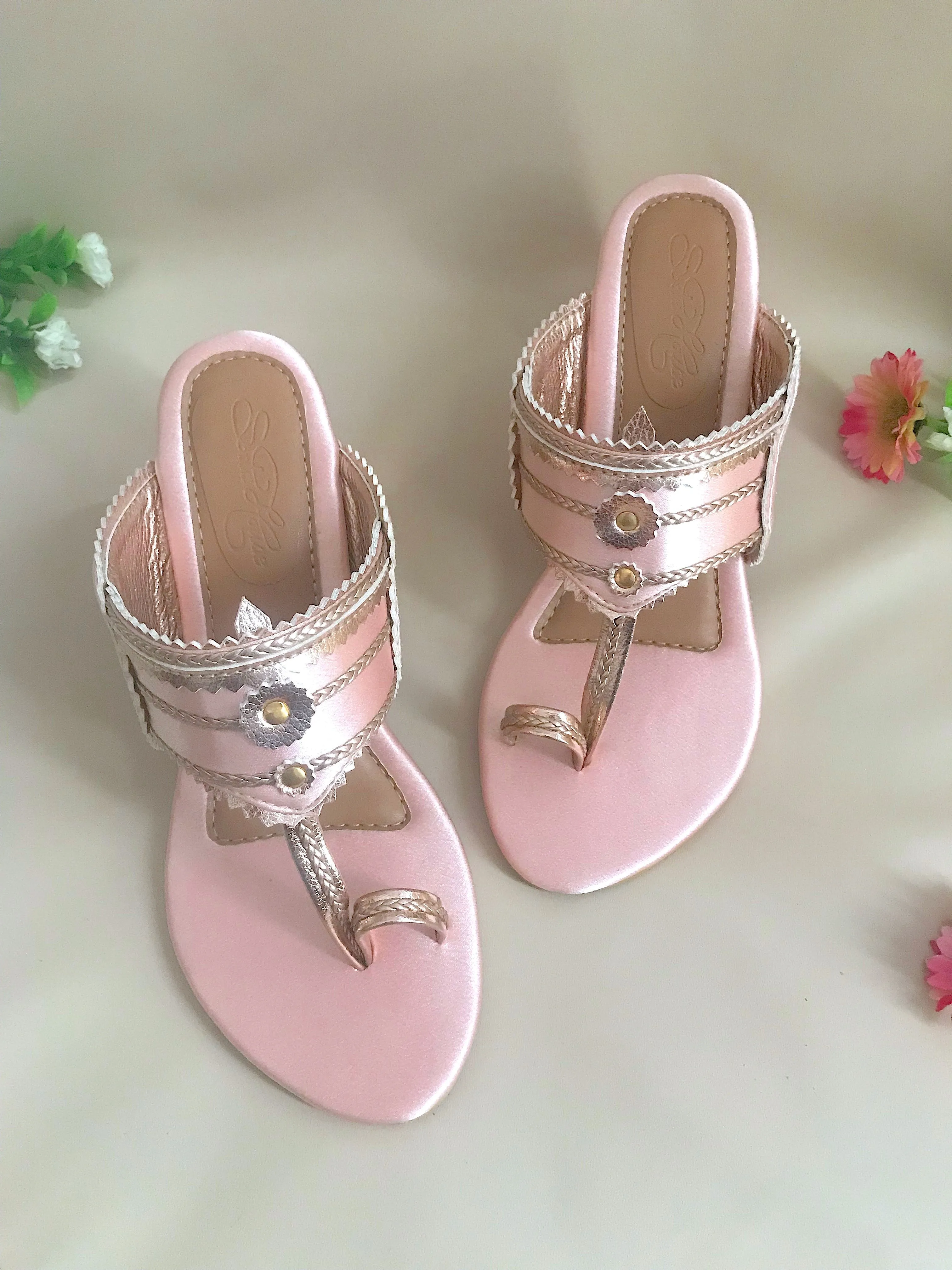Baby Pink Satin Kolapuri