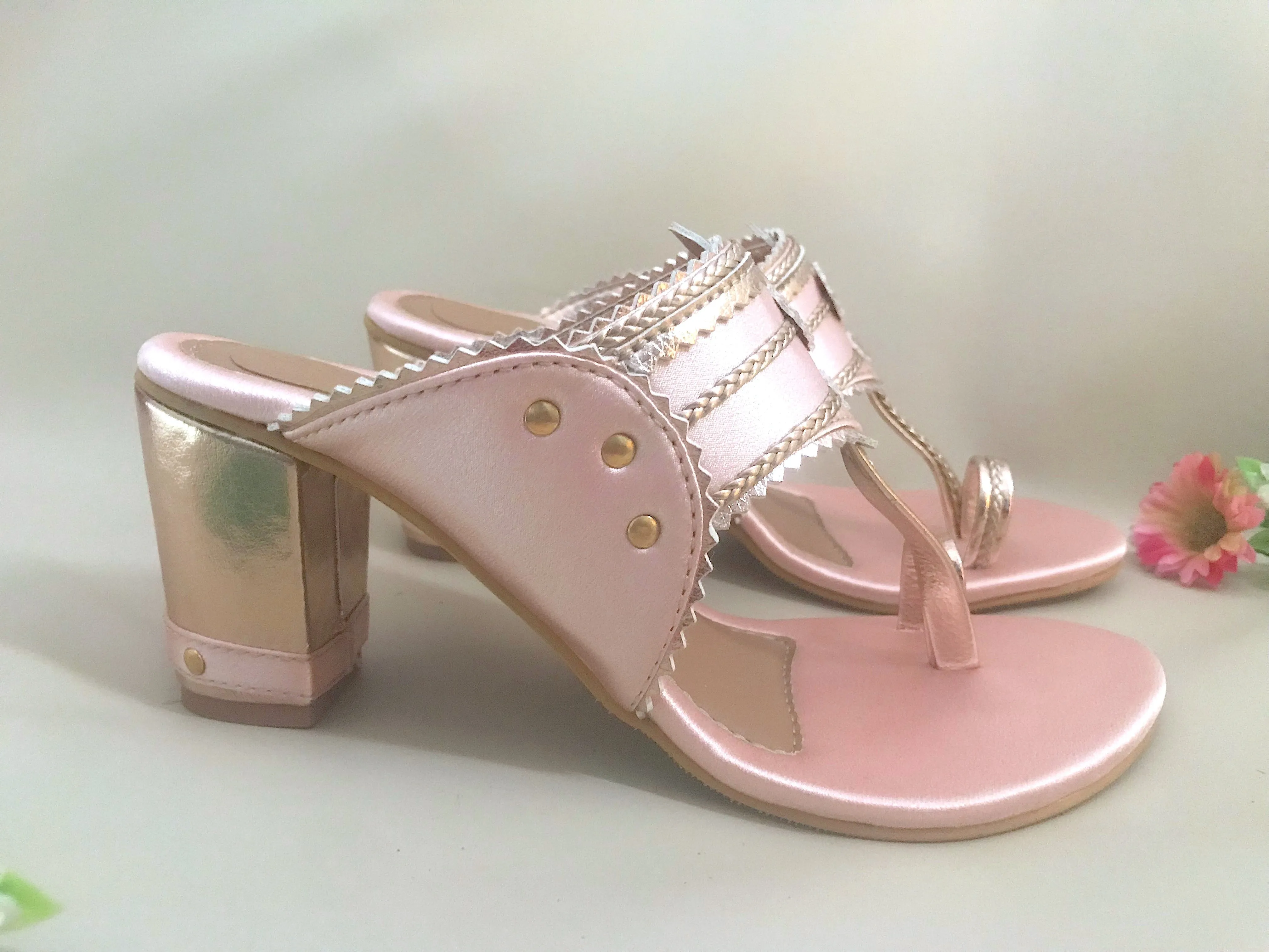 Baby Pink Satin Kolapuri