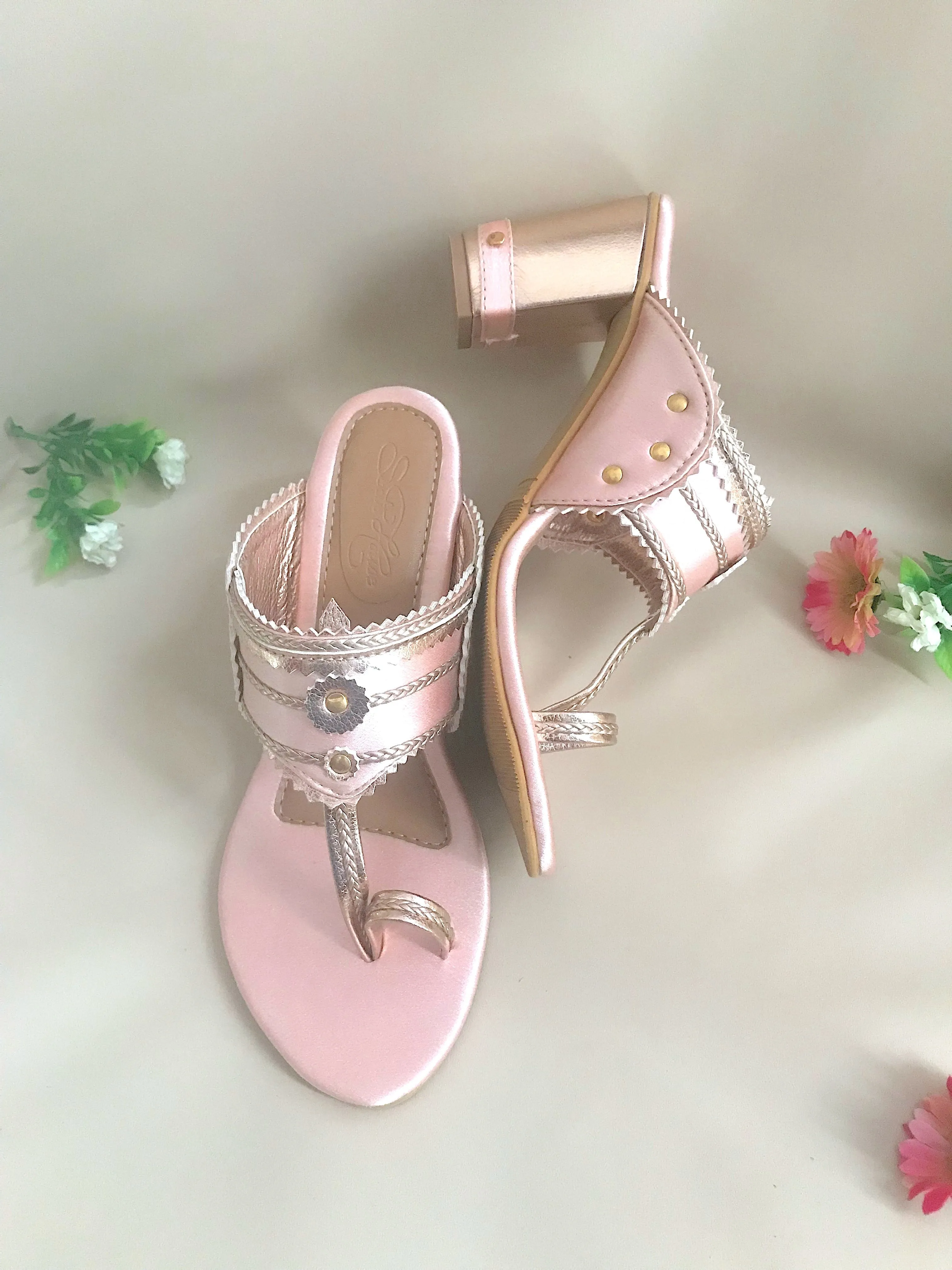Baby Pink Satin Kolapuri