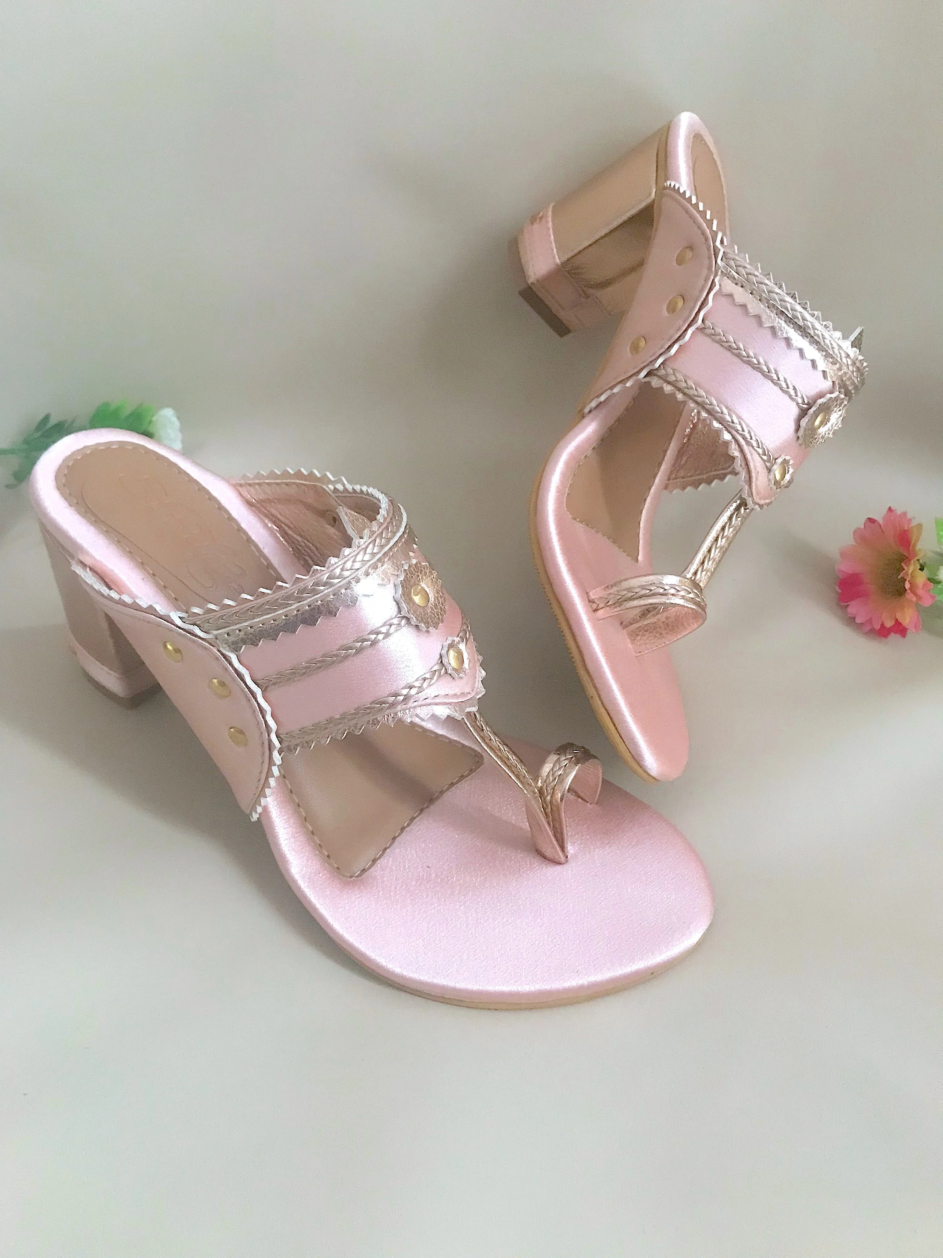 Baby Pink Satin Kolapuri