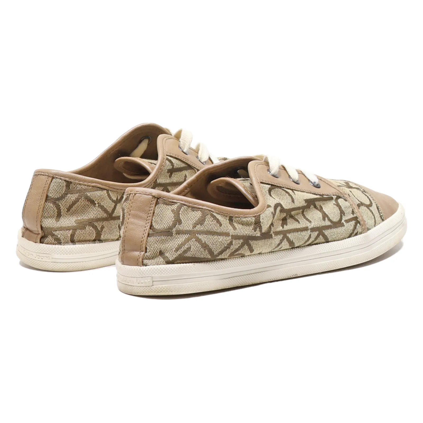 CALVIN KLEIN JEANS Low Top Trainers Beige Canvas Womens UK 8