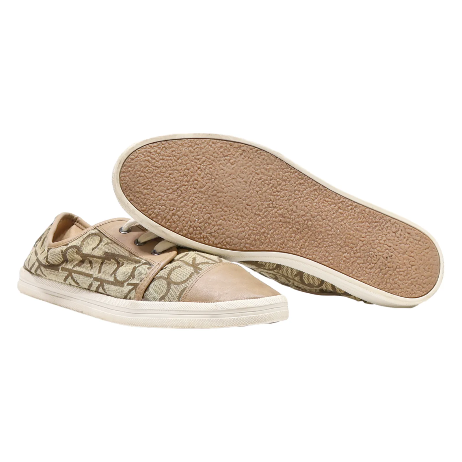 CALVIN KLEIN JEANS Low Top Trainers Beige Canvas Womens UK 8