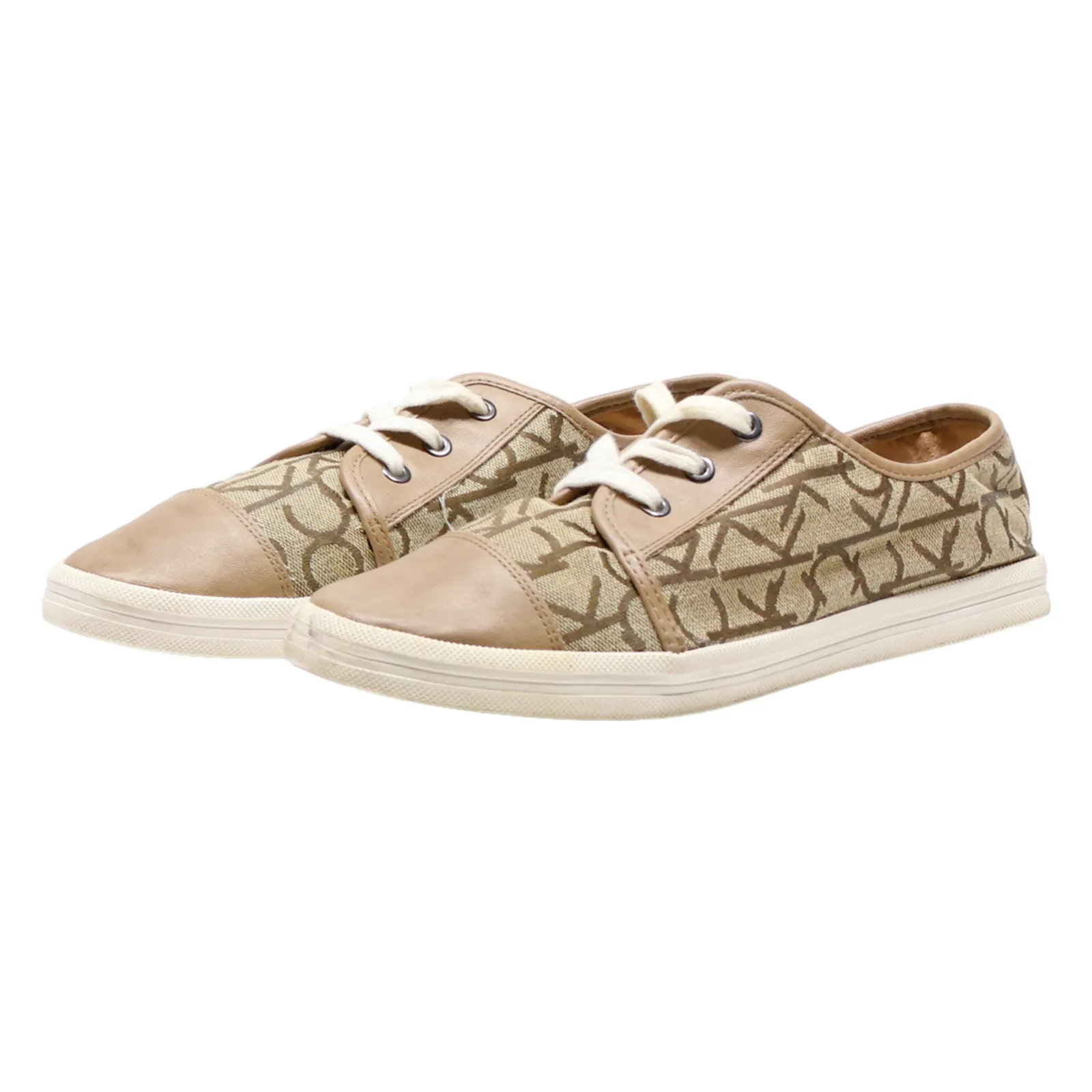 CALVIN KLEIN JEANS Low Top Trainers Beige Canvas Womens UK 8