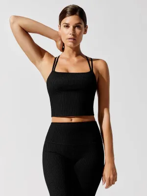 Carbon38 Ribbed Cami Bra - Black