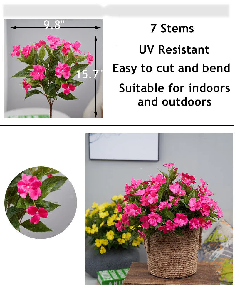 Clearance Bulk Artificial Impatiens Bush Bouquet Flowers for Outdoors UV Resistant Plants Bush Wholesale