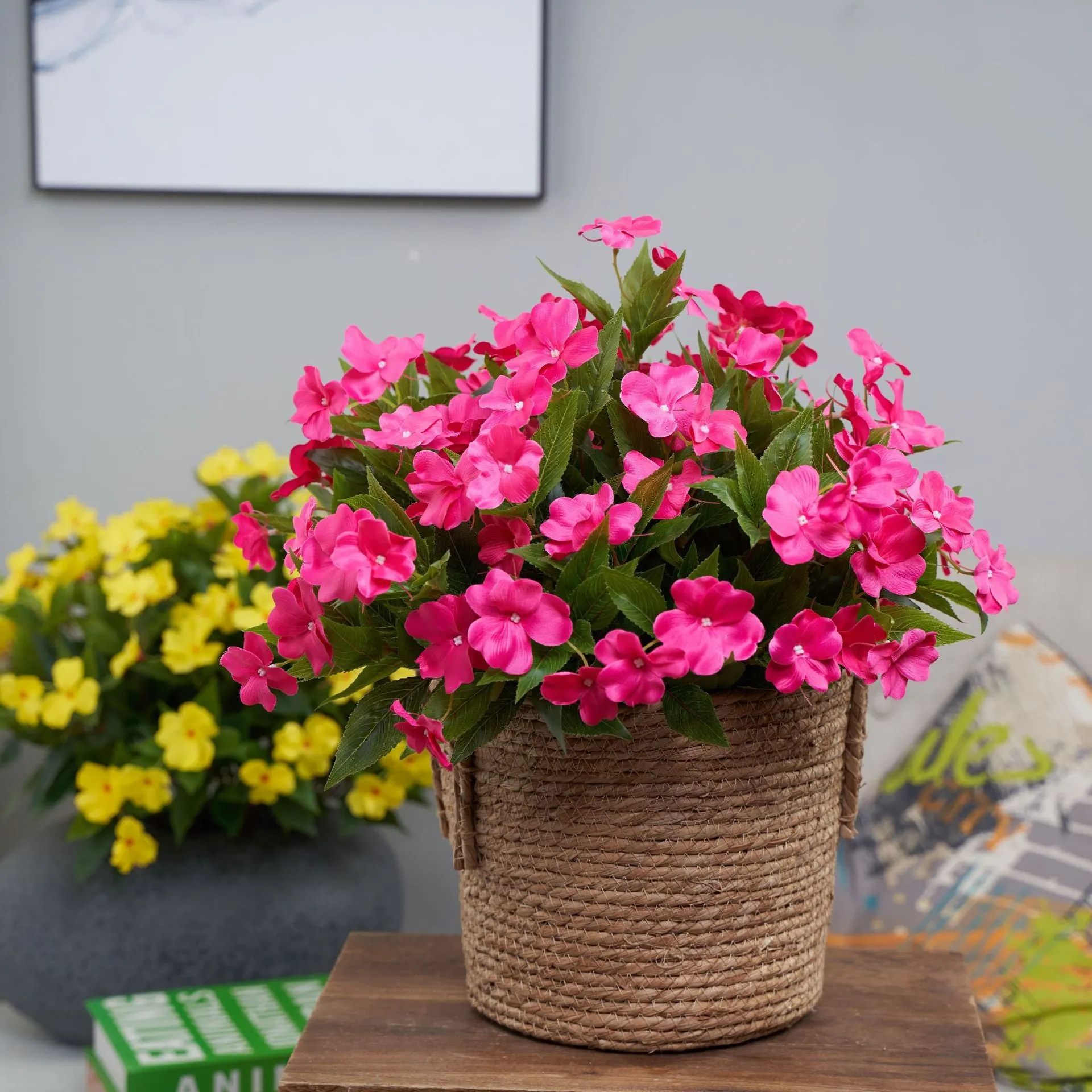 Clearance Bulk Artificial Impatiens Bush Bouquet Flowers for Outdoors UV Resistant Plants Bush Wholesale