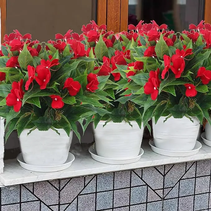 Clearance Bulk Artificial Impatiens Bush Bouquet Flowers for Outdoors UV Resistant Plants Bush Wholesale
