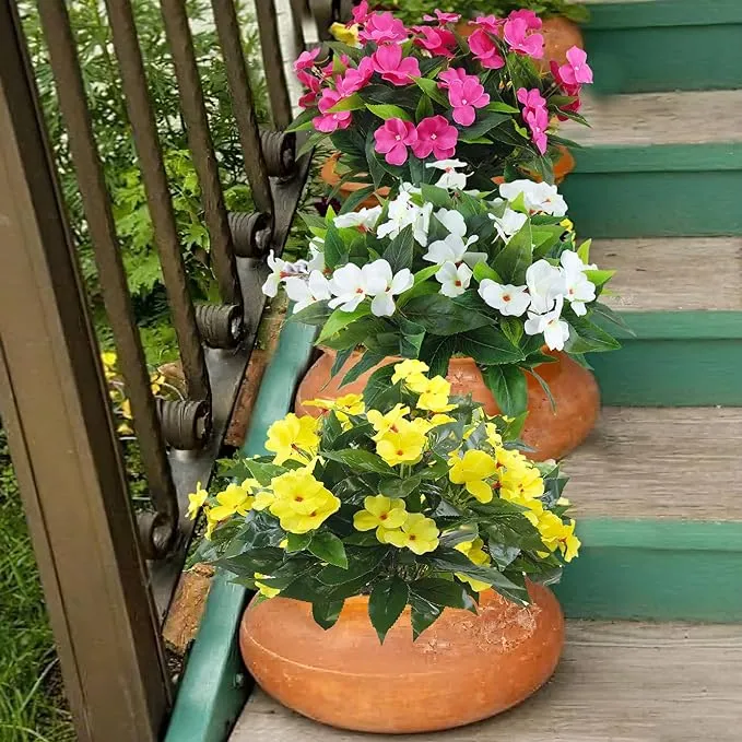 Clearance Bulk Artificial Impatiens Bush Bouquet Flowers for Outdoors UV Resistant Plants Bush Wholesale