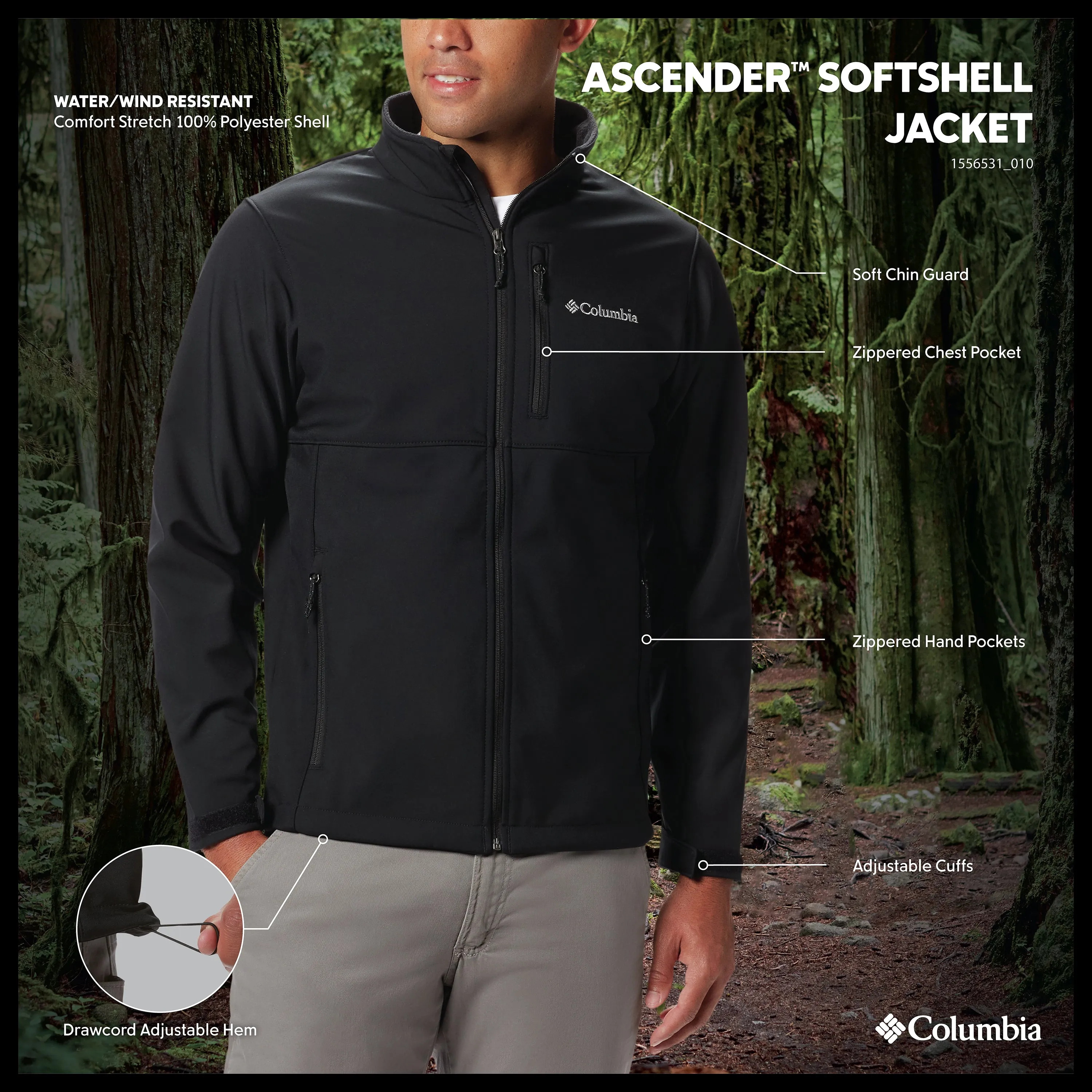 Columbia Ascender Softshell Jacket for Men - Black - L