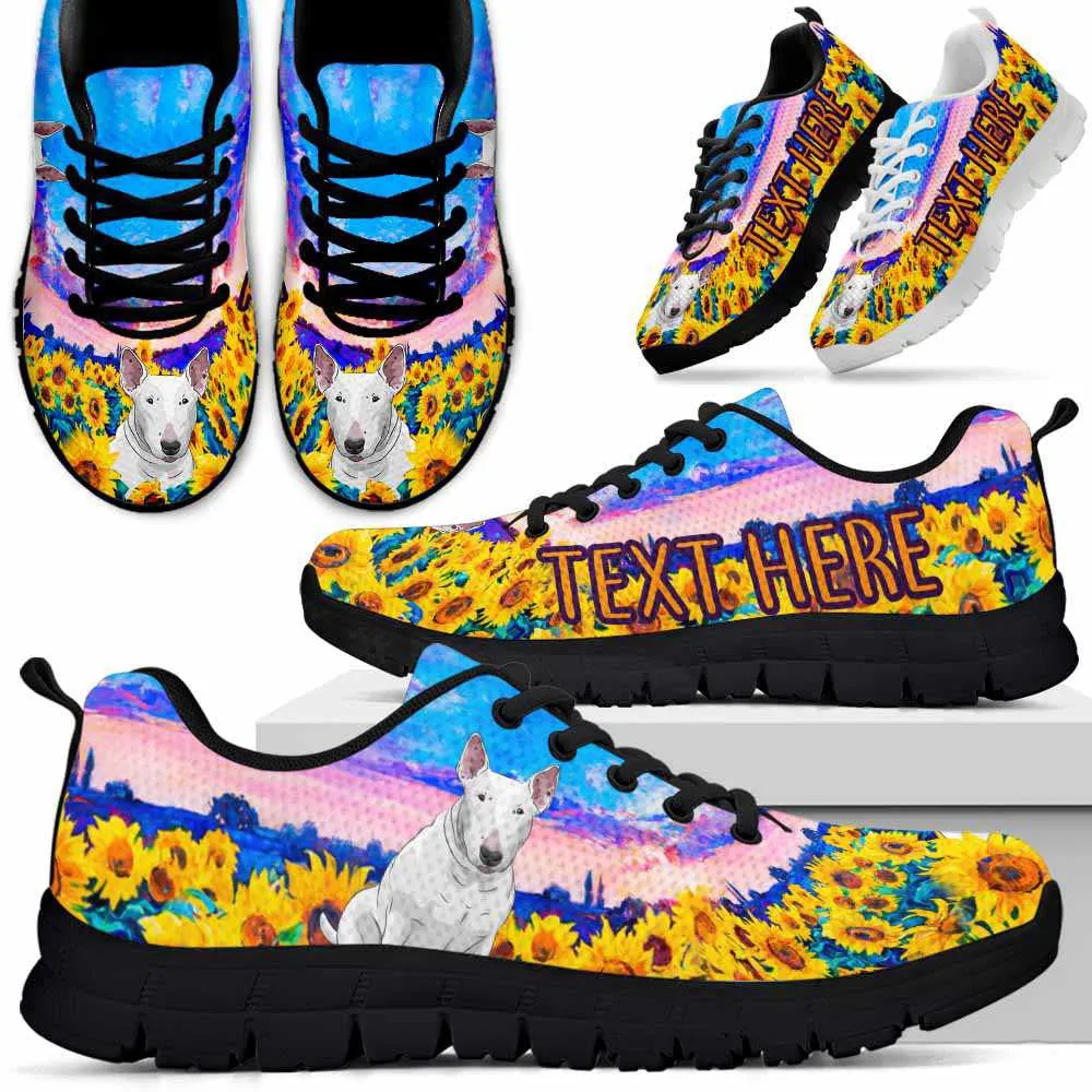 Custom Name Bull Terrier Sneaker, Bull Terrier Sunflower Sky Sneakers Running Shoes, Best Running Shoes