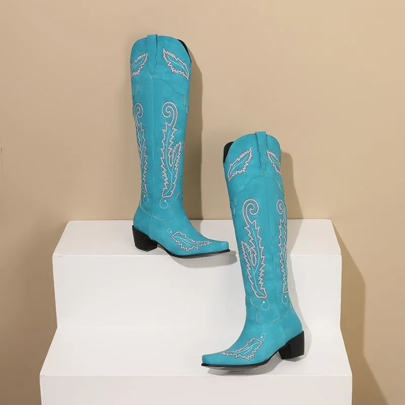 Daphne Suede Embroidered Cowboy Boots