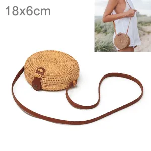 Delicate Round Autumn Rattan Handmade Rattan Bag  Vintage Art Beach Ladies Diagonal Bag, Size:18x18x6cm