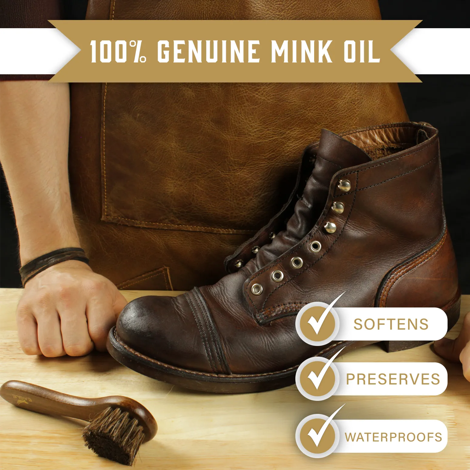 Eagle Mink Oil Liquid Leather Conditioner 8oz with Cloth Applicator - Softens, Preserves, and Waterproofs Leather and Vinyl