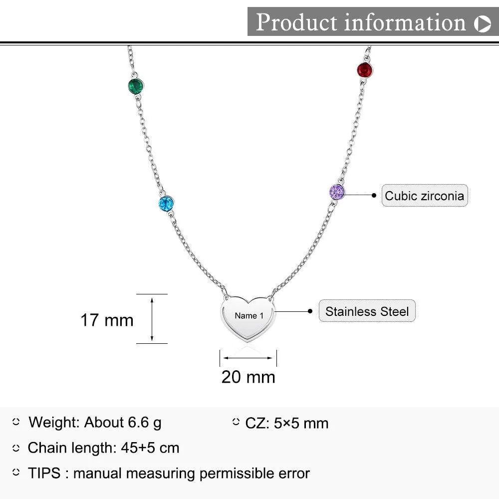 Engraved Stainless Steel Necklace, Colourful Cubic Zirconia Multiple Birthstone Jewellery