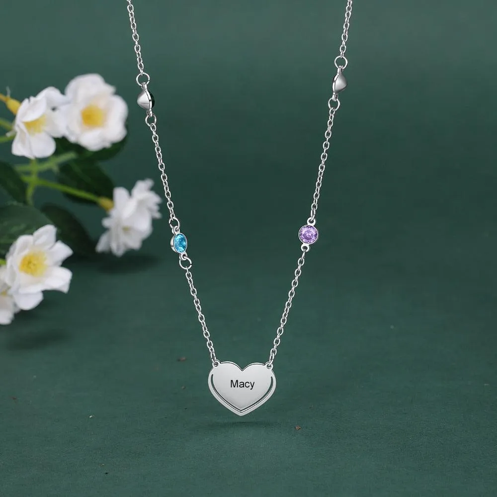 Engraved Stainless Steel Necklace, Colourful Cubic Zirconia Multiple Birthstone Jewellery