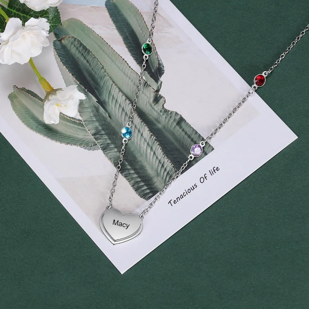 Engraved Stainless Steel Necklace, Colourful Cubic Zirconia Multiple Birthstone Jewellery