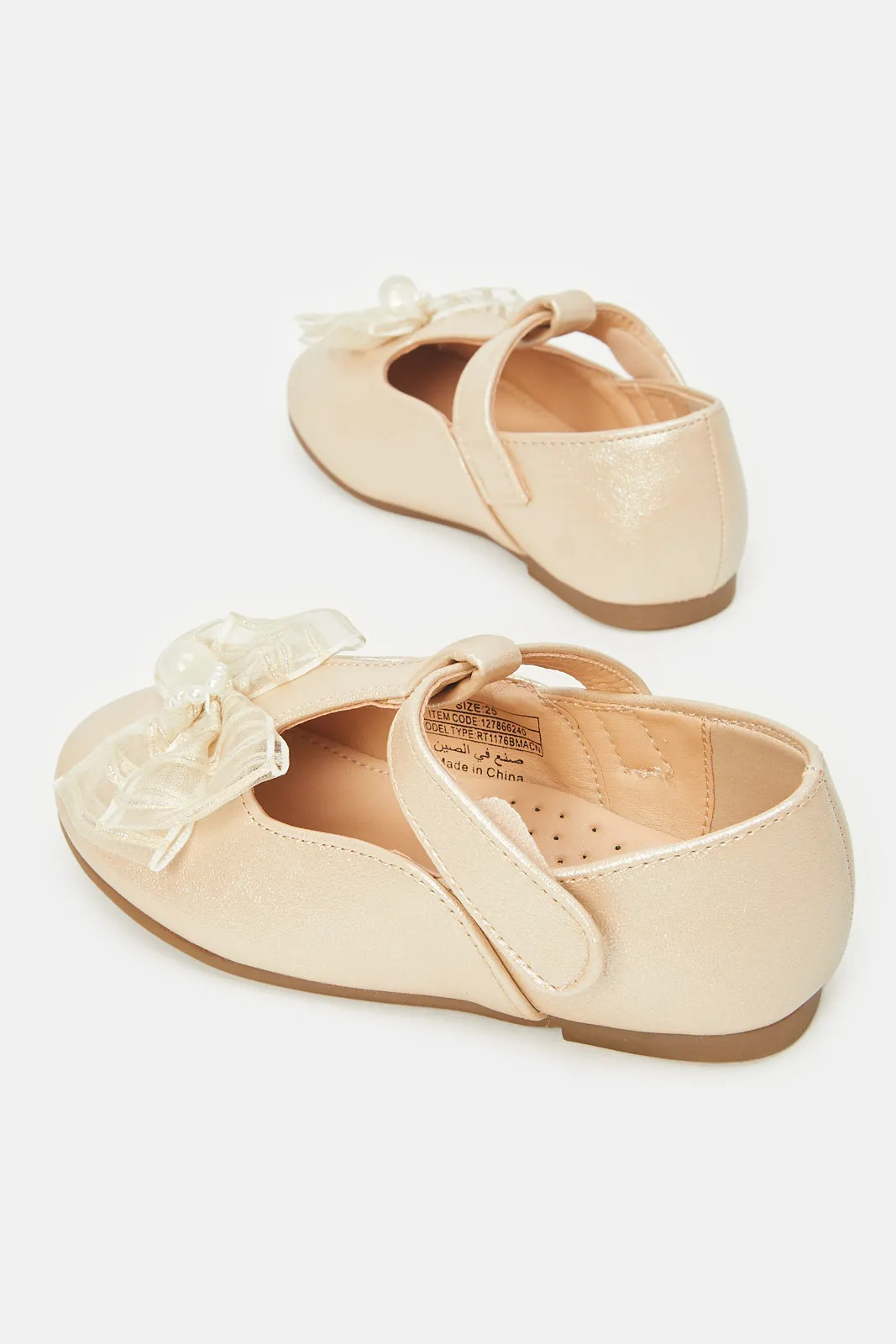 Girls Beige Bow Embellished Ballerina