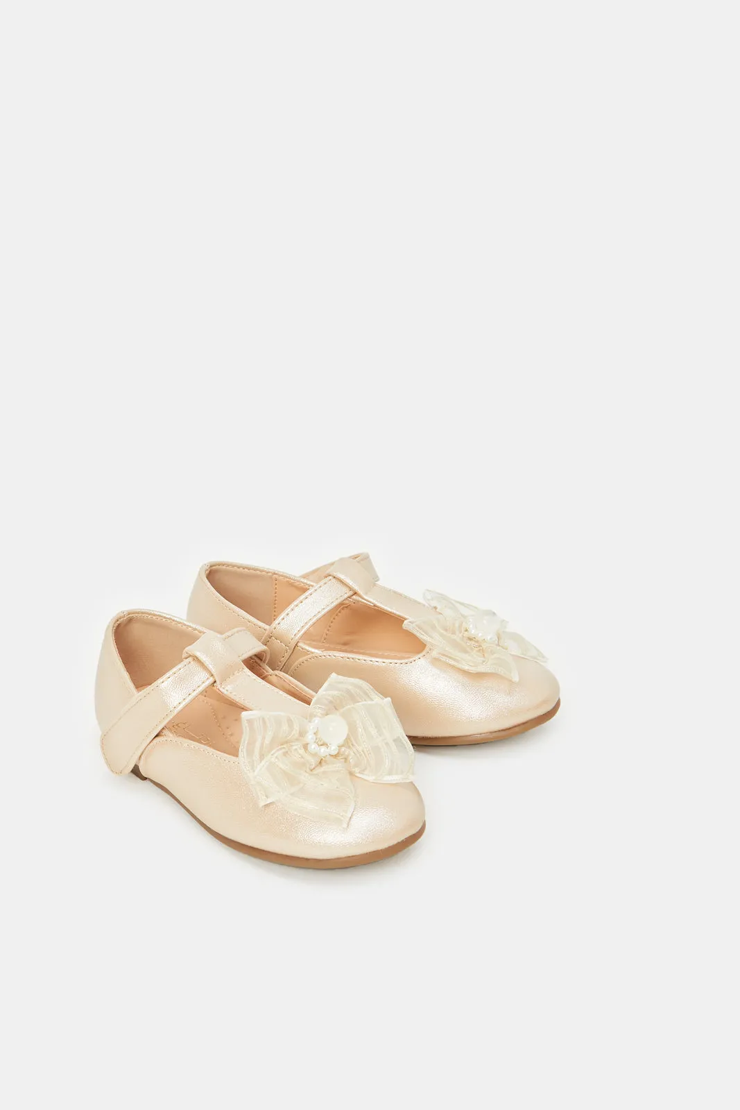 Girls Beige Bow Embellished Ballerina