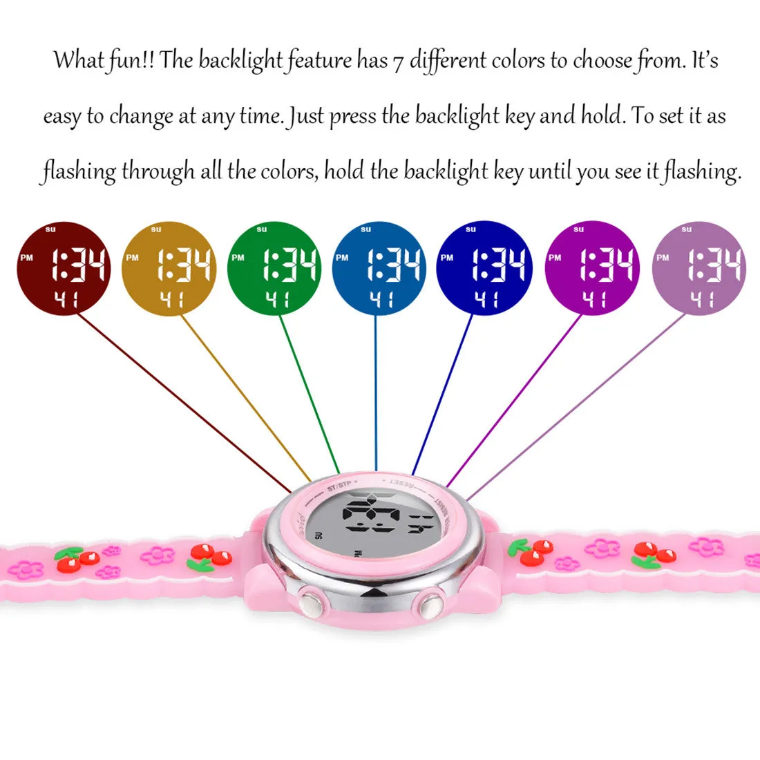 Girls Digital Sports Watch with many features - Cherries