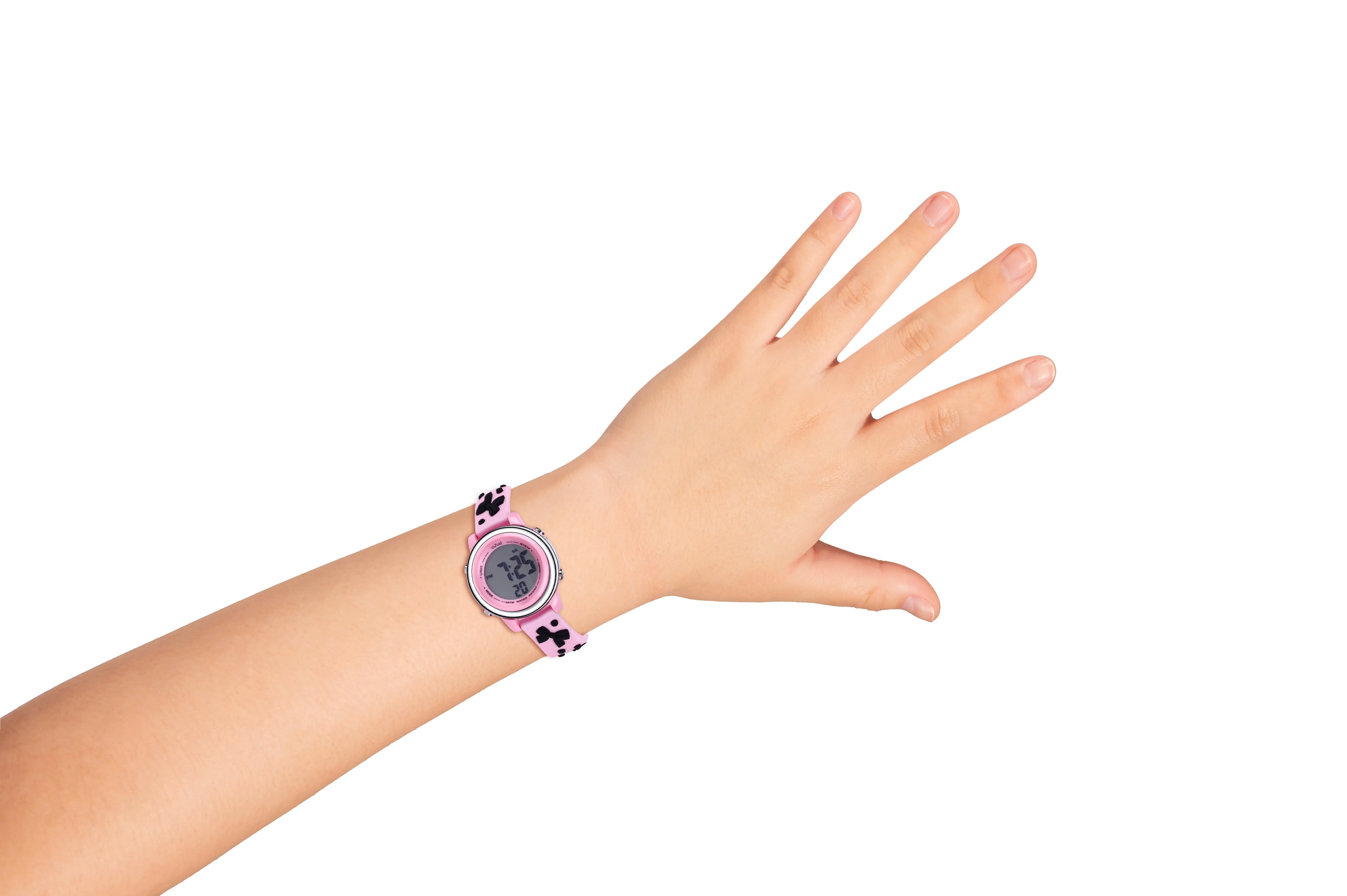 Girls Digital Sports Watch with many features - Pink Band with Black Bows