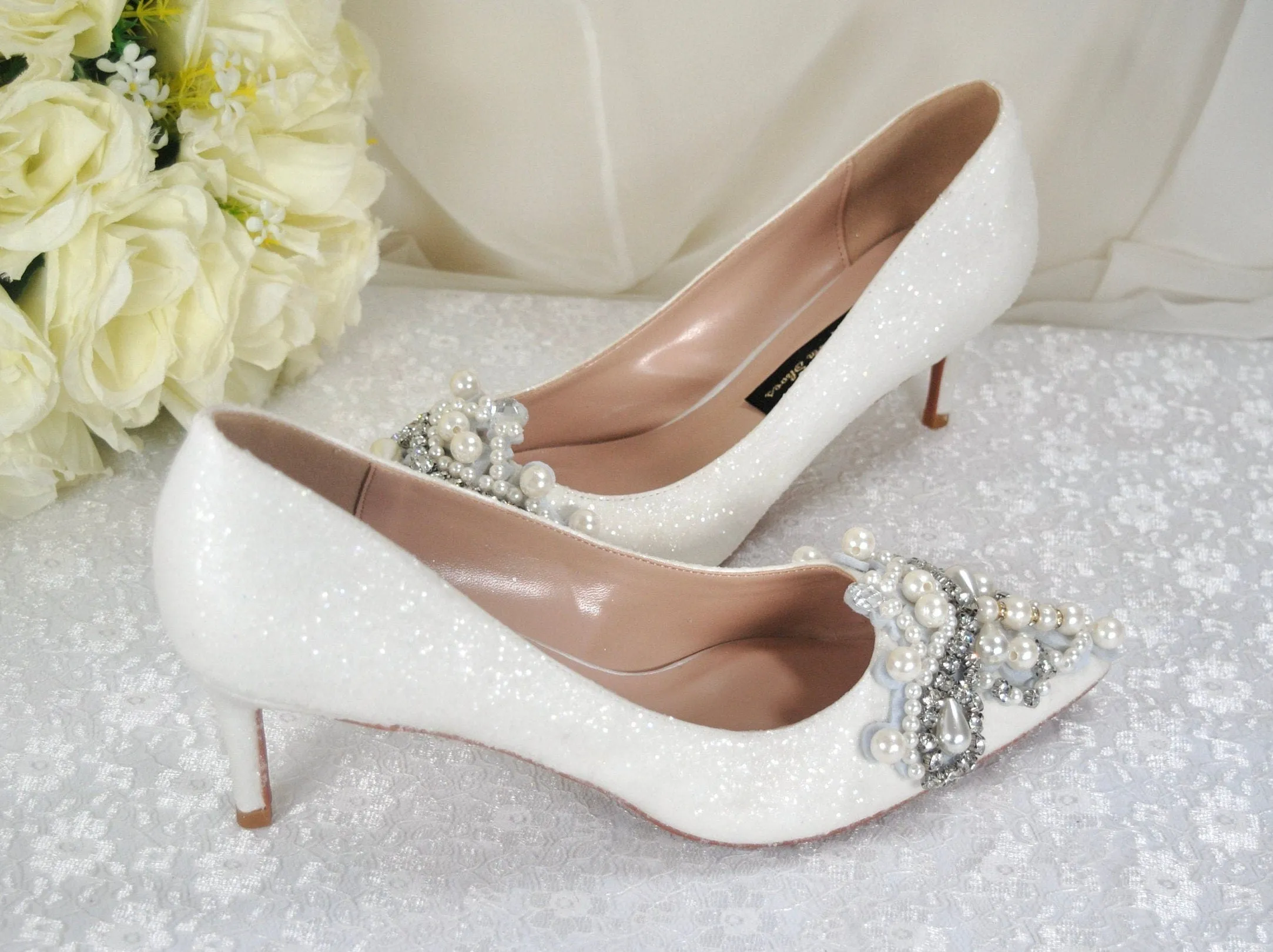 Glitter Bridal Shoe with Pearl Appliqué