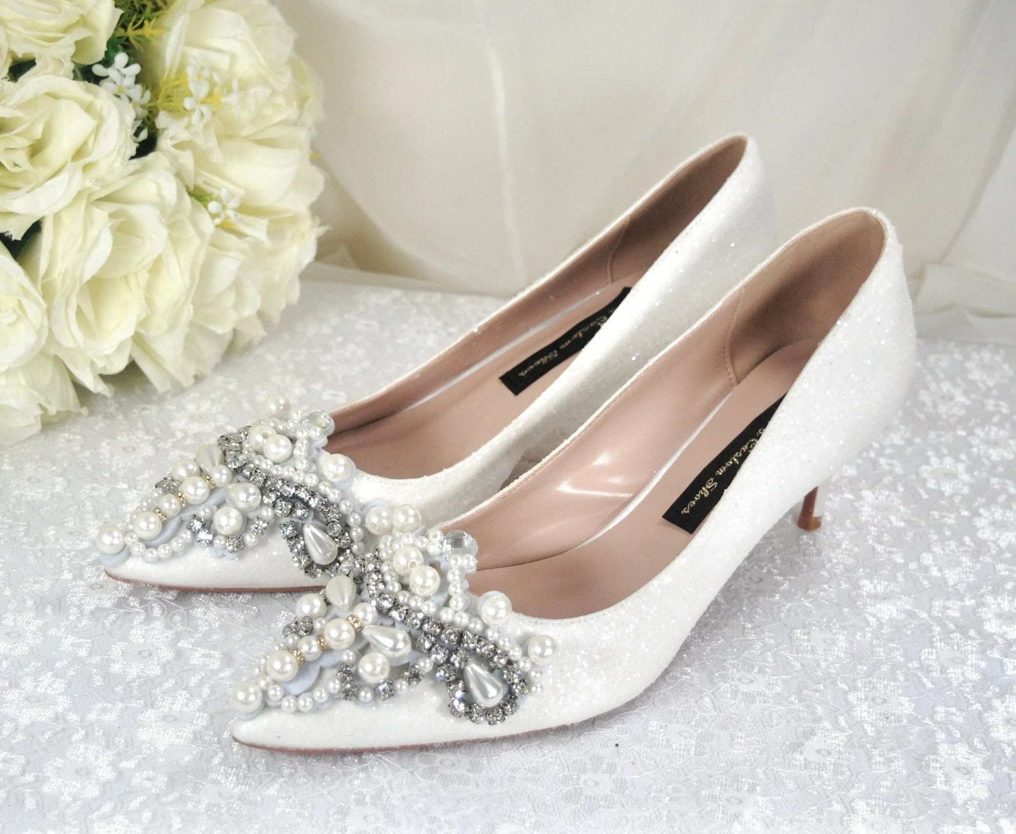 Glitter Bridal Shoe with Pearl Appliqué