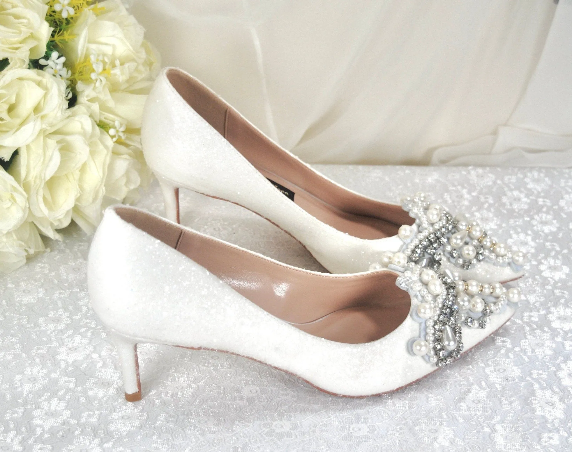 Glitter Bridal Shoe with Pearl Appliqué