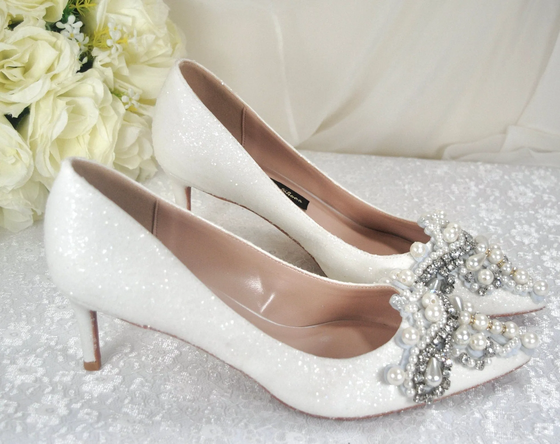 Glitter Bridal Shoe with Pearl Appliqué