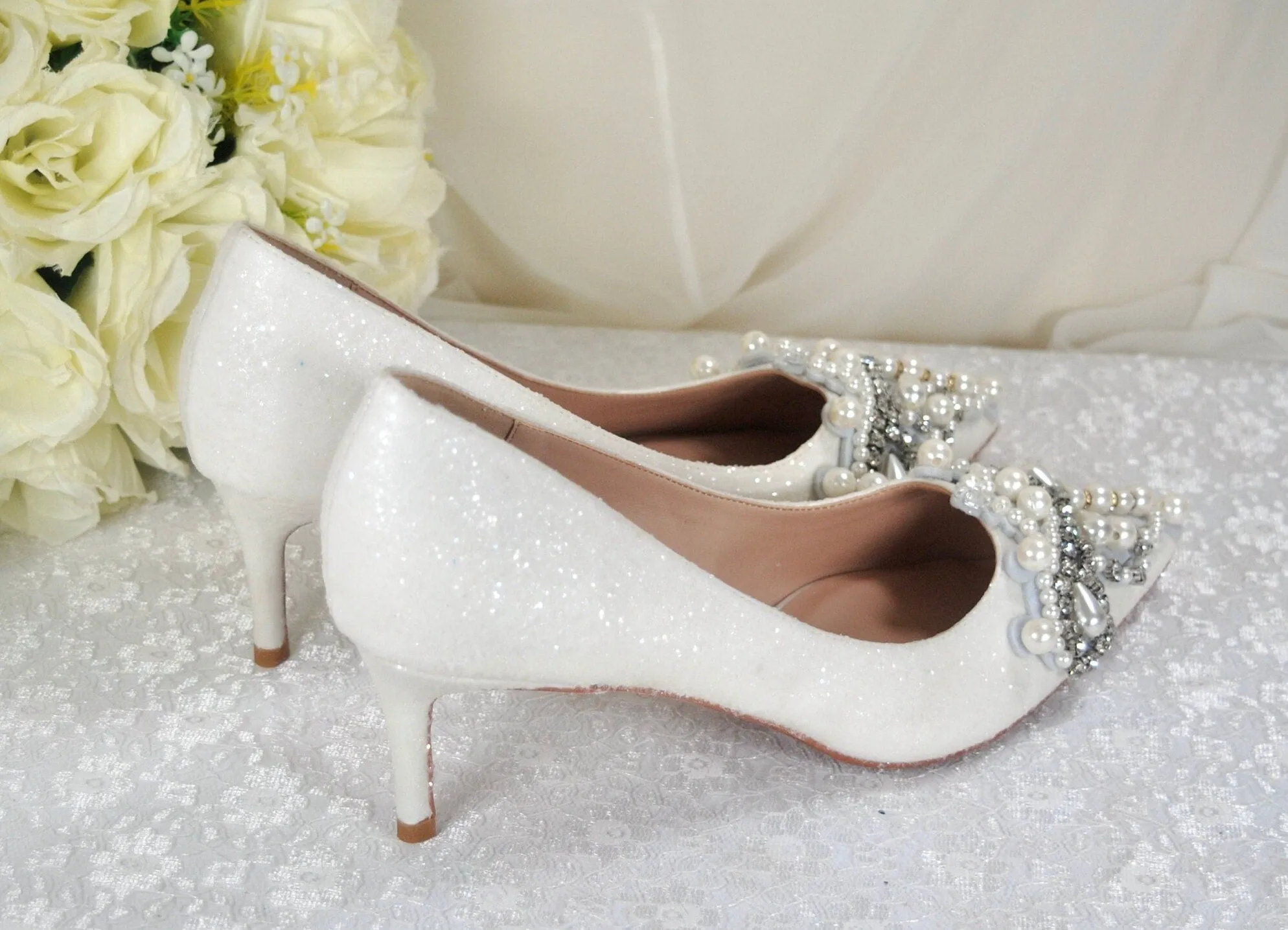 Glitter Bridal Shoe with Pearl Appliqué