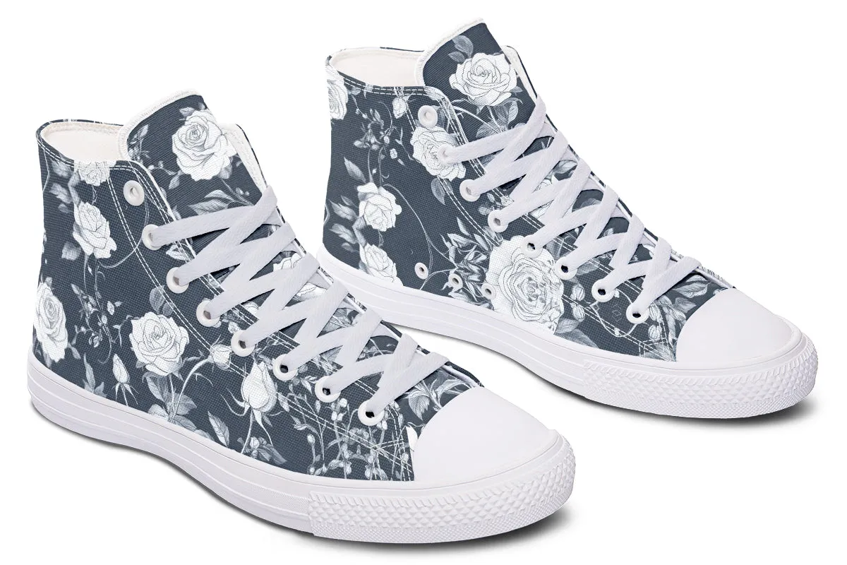Grey Rose Romance High Tops - Classic Premium Canvas Shoes with Comfortable and Durable Soles
