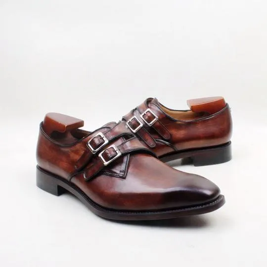 Handmade Men's Loafer Shoes,Men's Two Tone Double Monk Strap Fashion Shoes