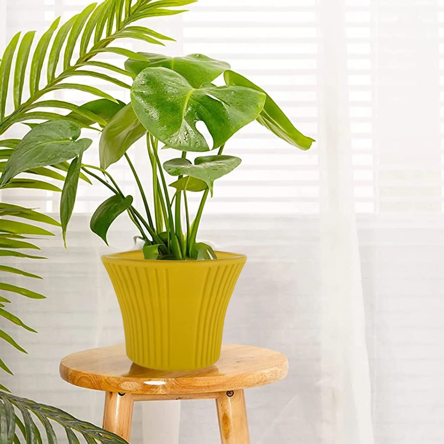 Heart Home Sunshine Flower Pot|Durable Plastic Flower Pots|Planters for Home Décor|Garden|Living Room|Balcony|8 Inch|Pack of 2 (Yellow)