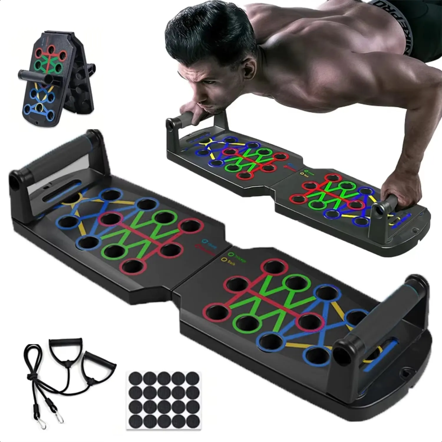 Heavy Duty Portable Home Gym Set - Folding Pushup Bar, Exercise Bands, Workout Mat