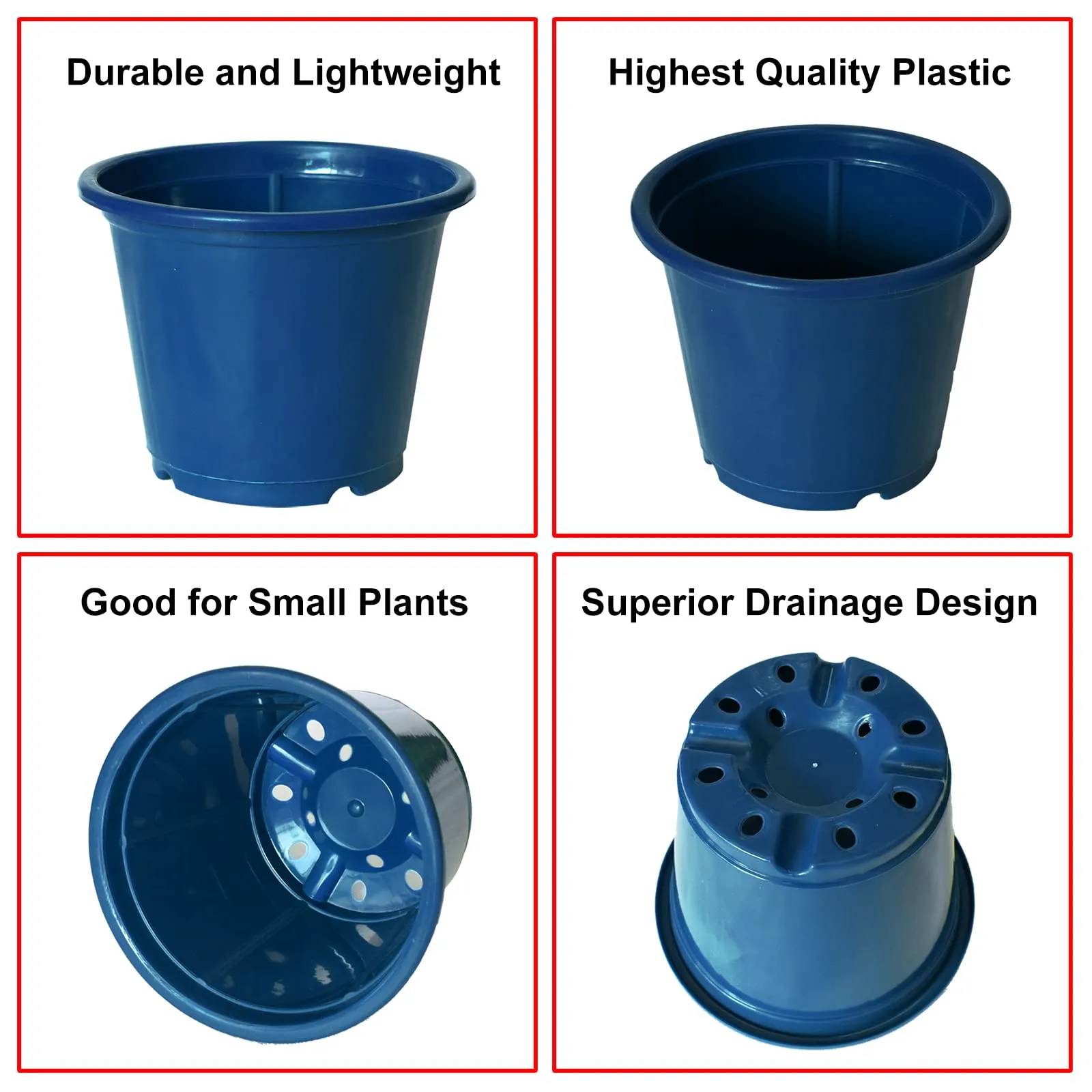 Kuber Industries Durable Plastic Flower Pot|Gamla with Drain Holes for Indoor Home Decor & Outdoor Balcony,Garden,6"x5",Pack of 10,(Blue)