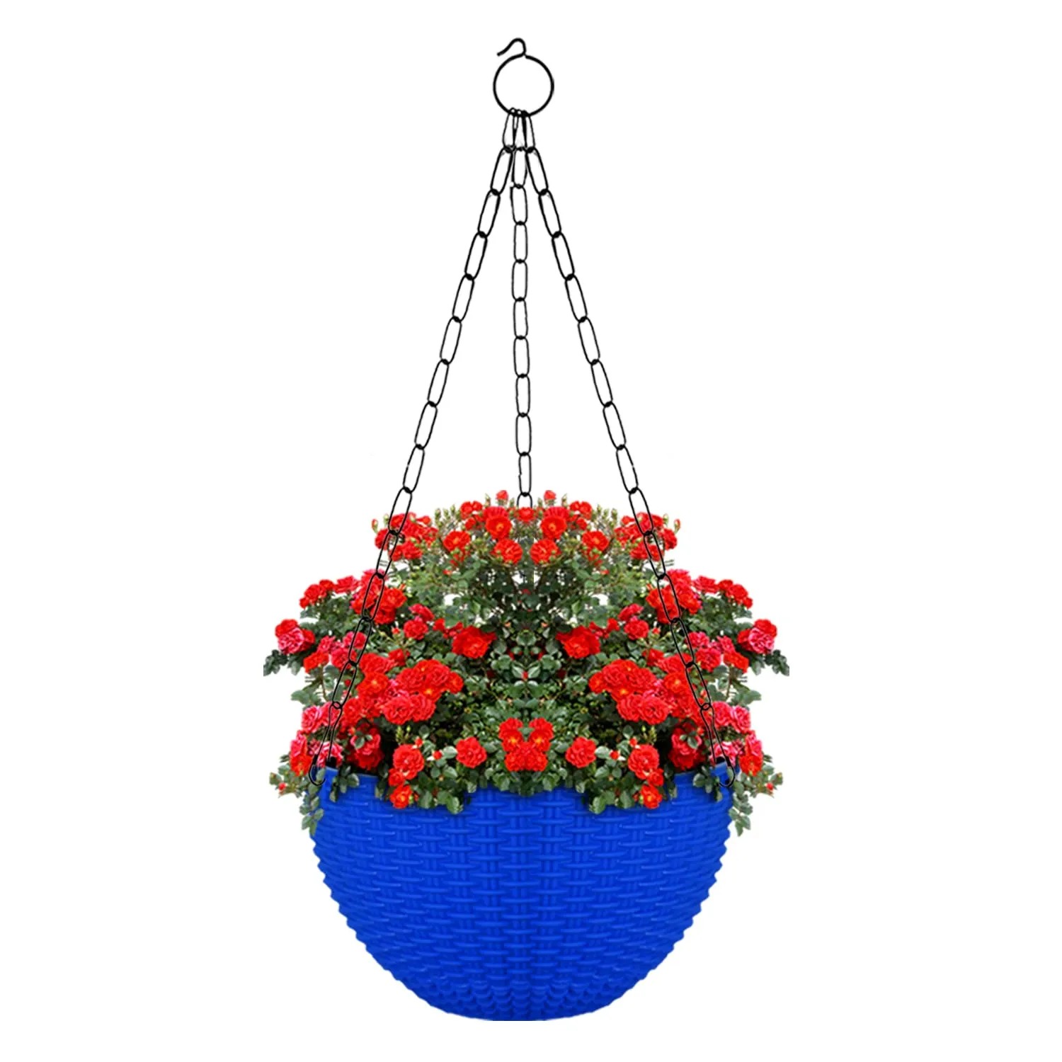 Kuber Industries Plastic Hanging Flower Pot for Balcony & Railing Set of 4 (Blue)-20x20x59 cm