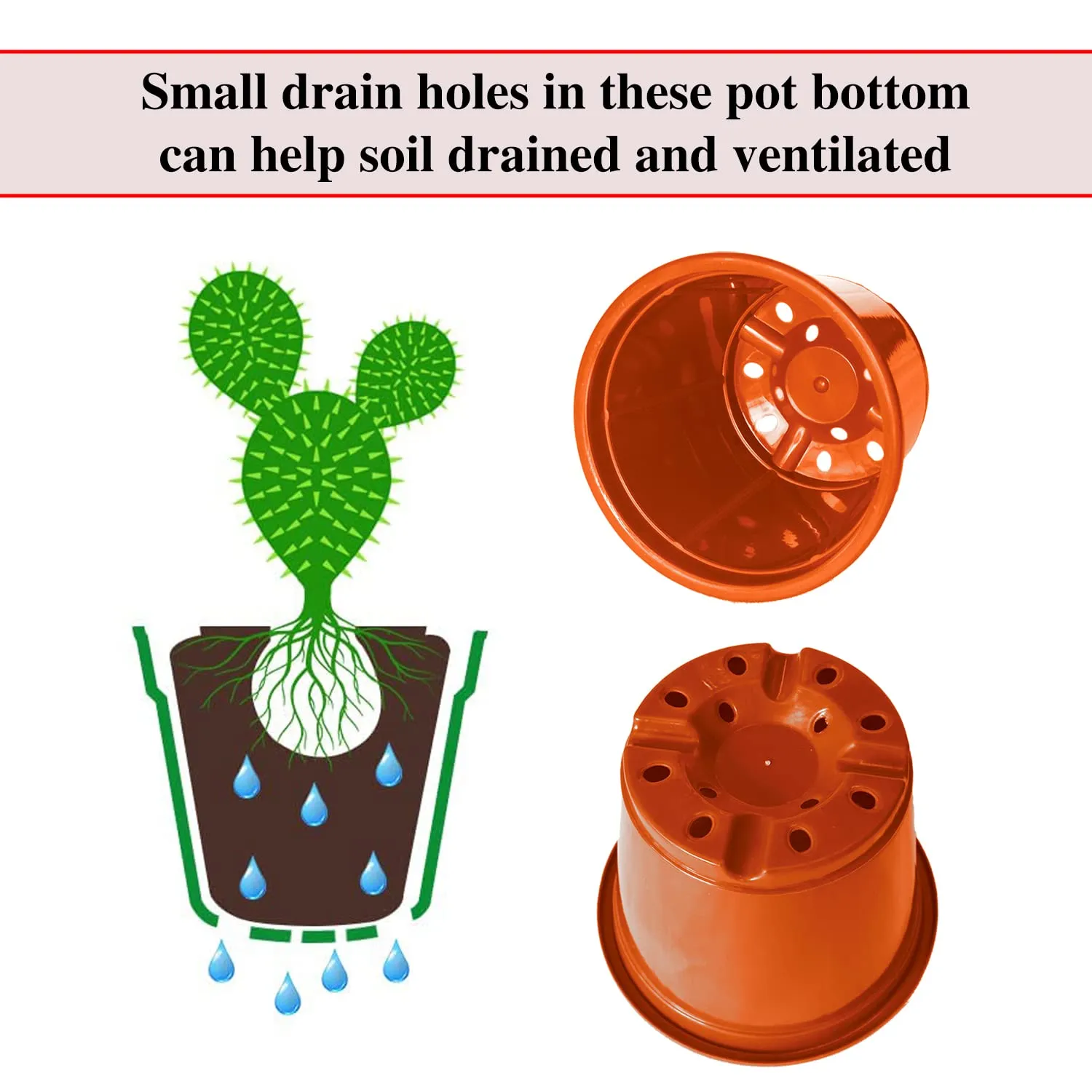 Kuber Industries Plastic Planters|Gamla|Flower Pots for Garden Nursery Home Décor,8"x6",Pack of 3 (Orange)