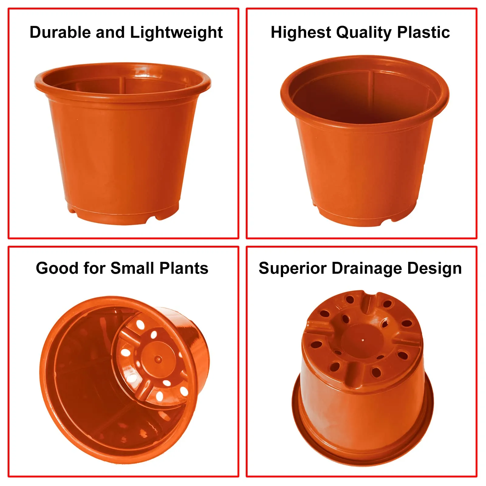 Kuber Industries Plastic Planters|Gamla|Flower Pots for Garden Nursery Home Décor,8"x6",Pack of 3 (Orange)