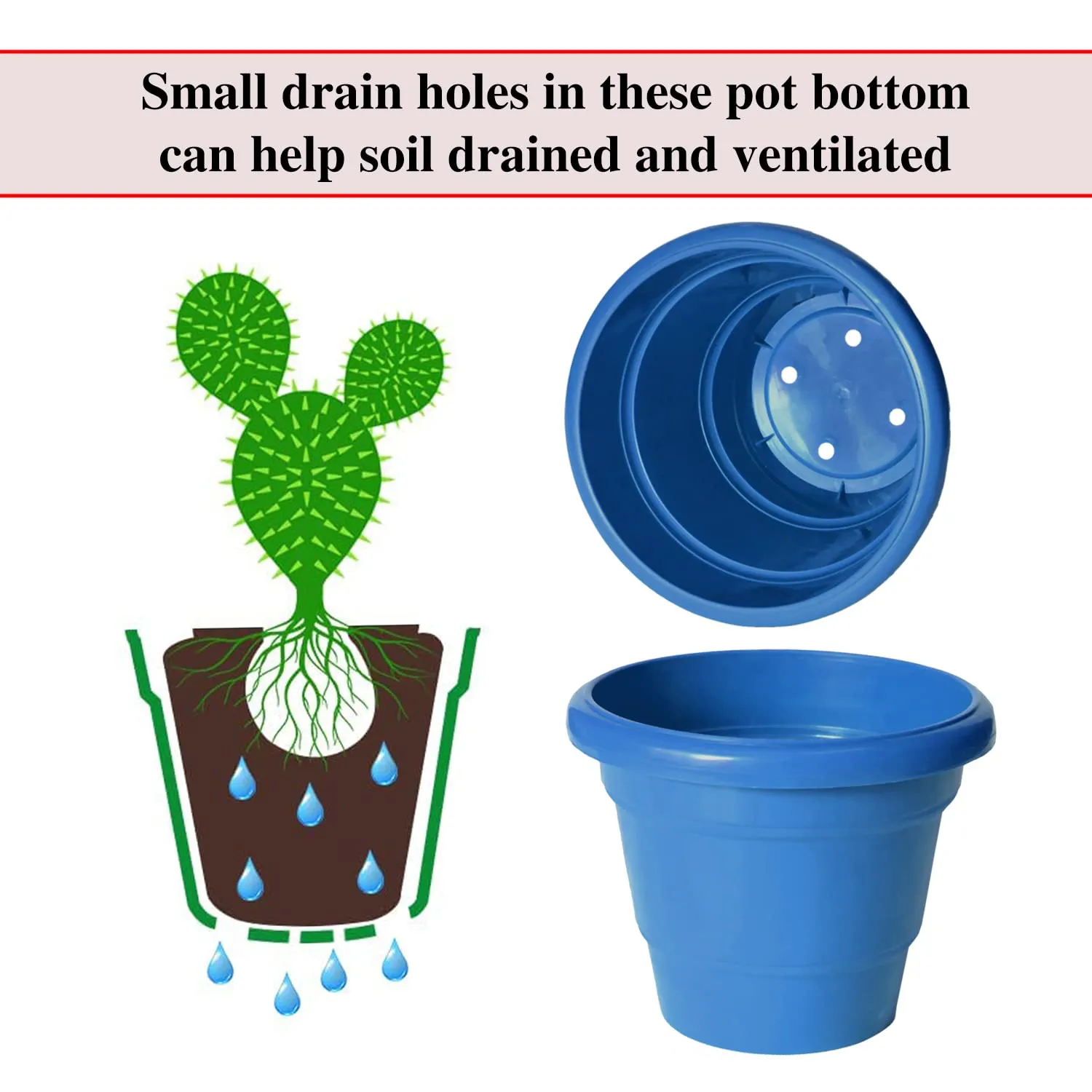 Kuber Industries Solid 2 Layered Plastic Flower Pot|Gamla for Home Decor,Nursery,Balcony,Garden,6"x5",Pack of 10 (Blue)