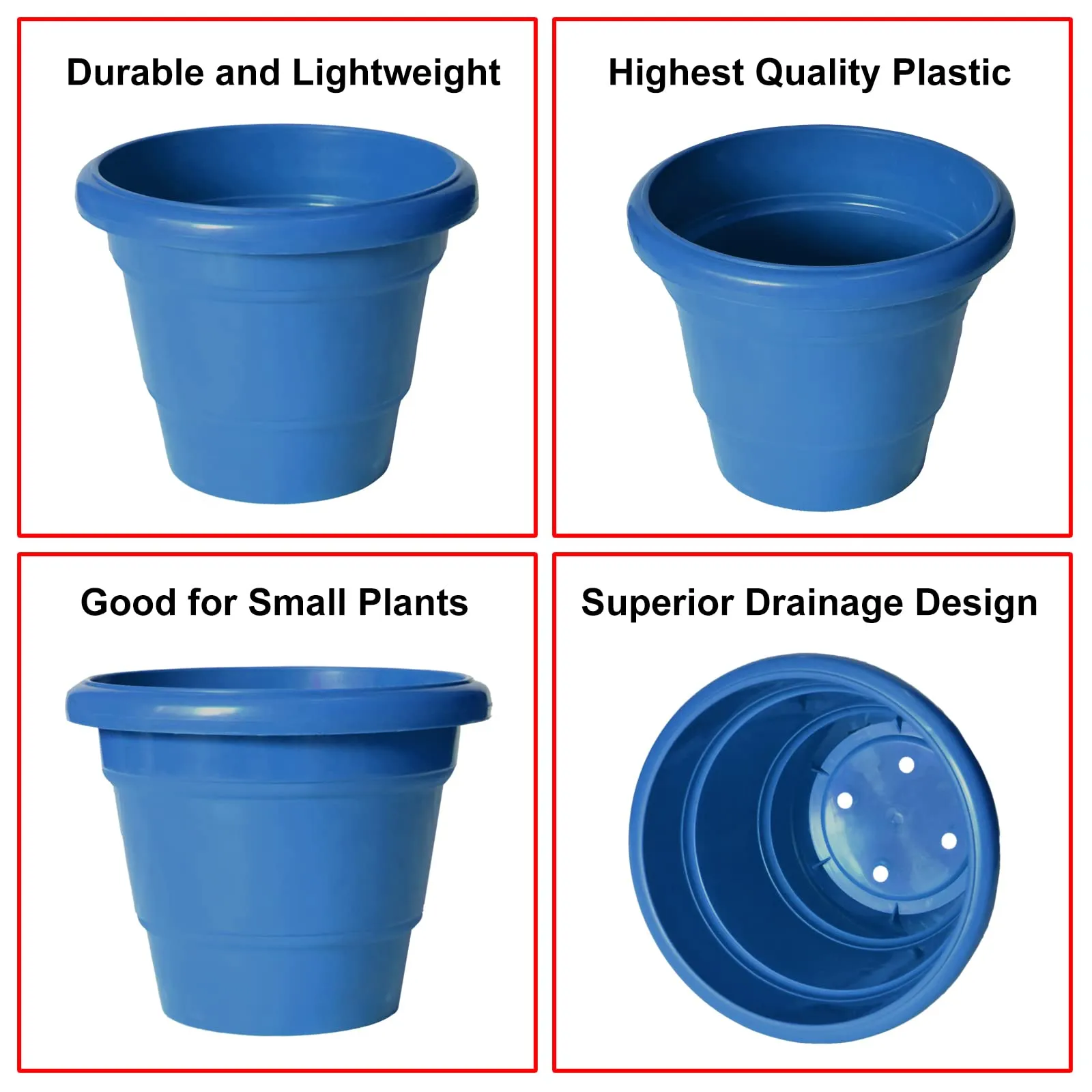 Kuber Industries Solid 2 Layered Plastic Flower Pot|Gamla for Home Decor,Nursery,Balcony,Garden,6"x5",Pack of 10 (Blue)