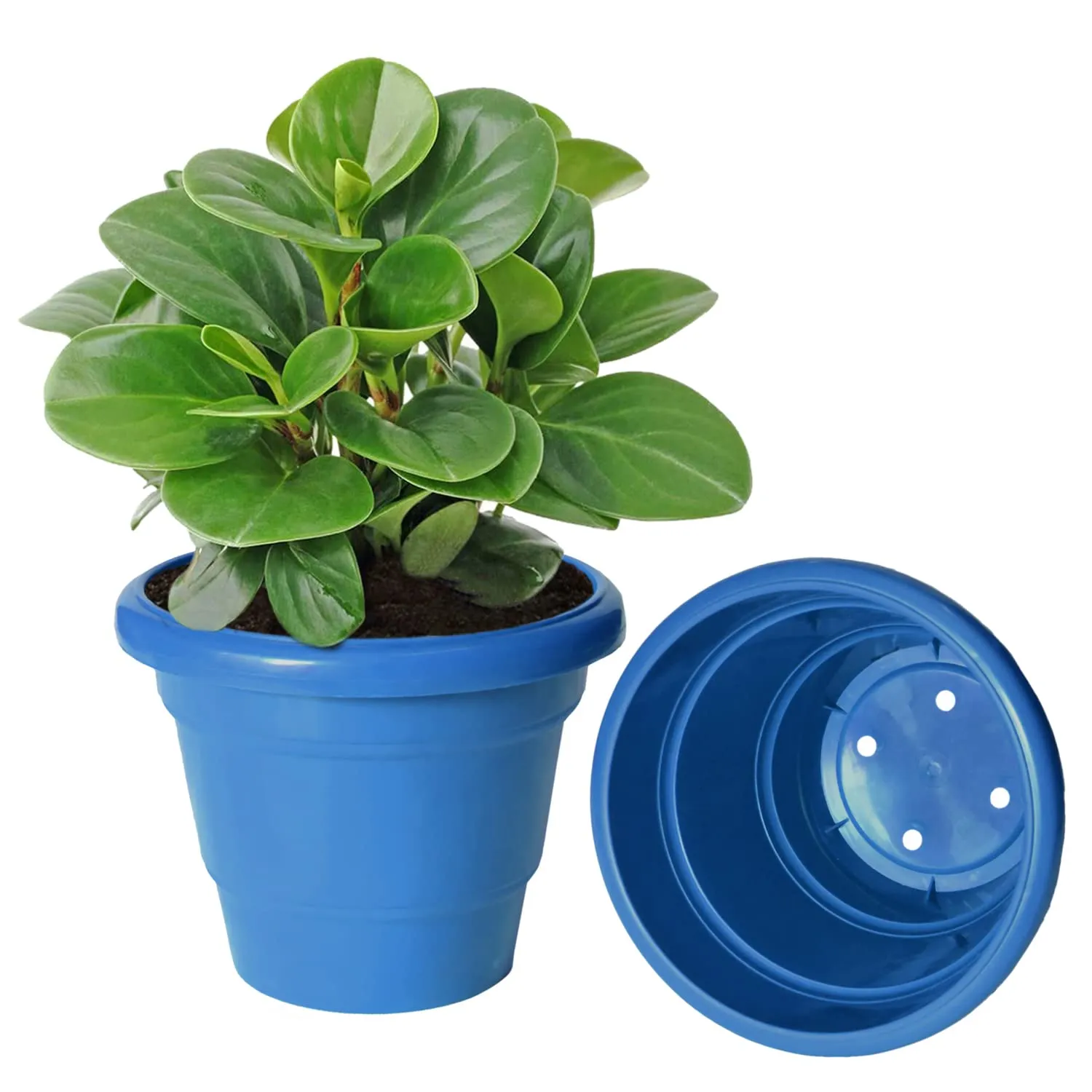 Kuber Industries Solid 2 Layered Plastic Flower Pot|Gamla for Home Decor,Nursery,Balcony,Garden,6"x5",Pack of 10 (Blue)