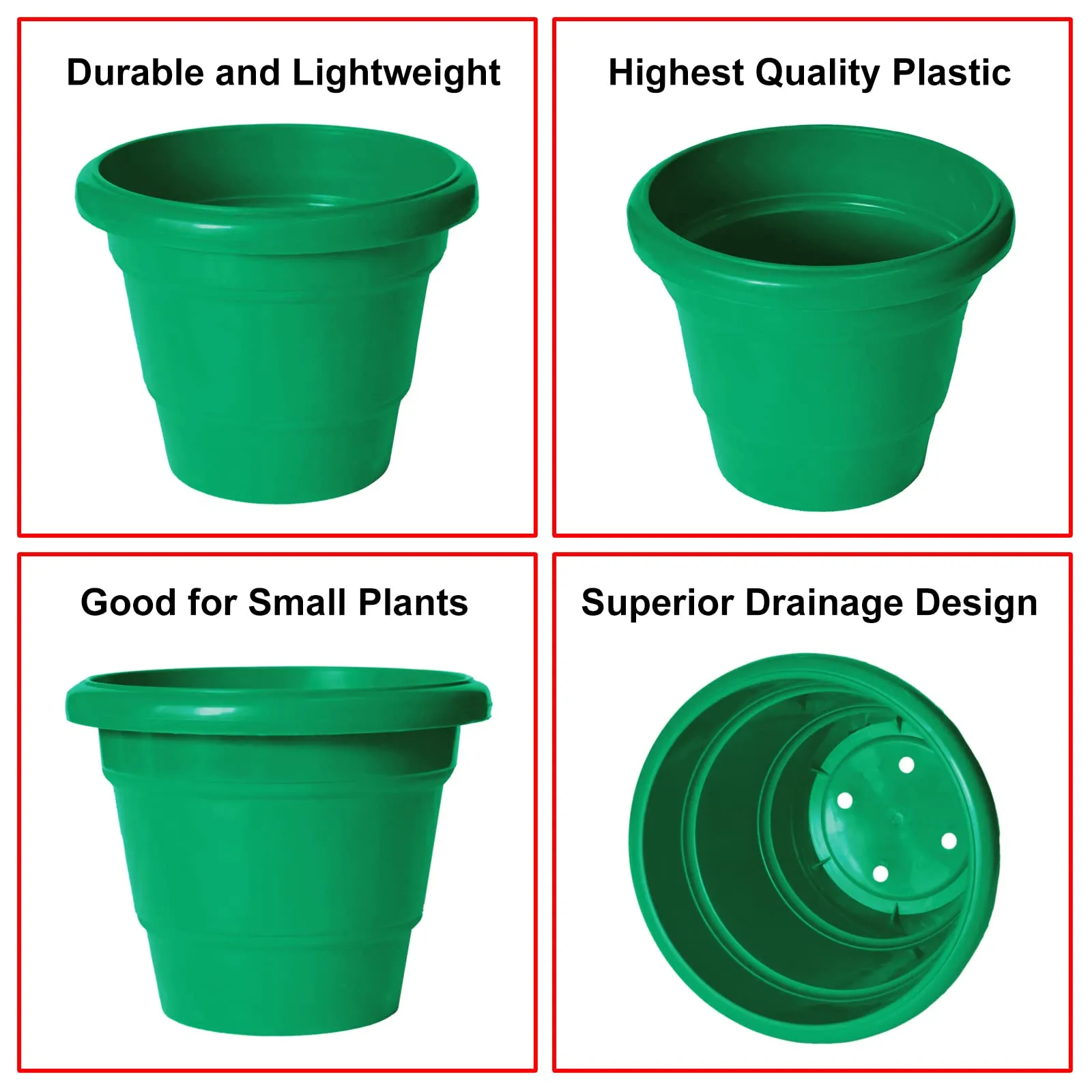 Kuber Industries Solid 2 Layered Plastic Flower Pot|Gamla for Home Decor,Nursery,Balcony,Garden,8"x 6",Pack of 4 (Green)