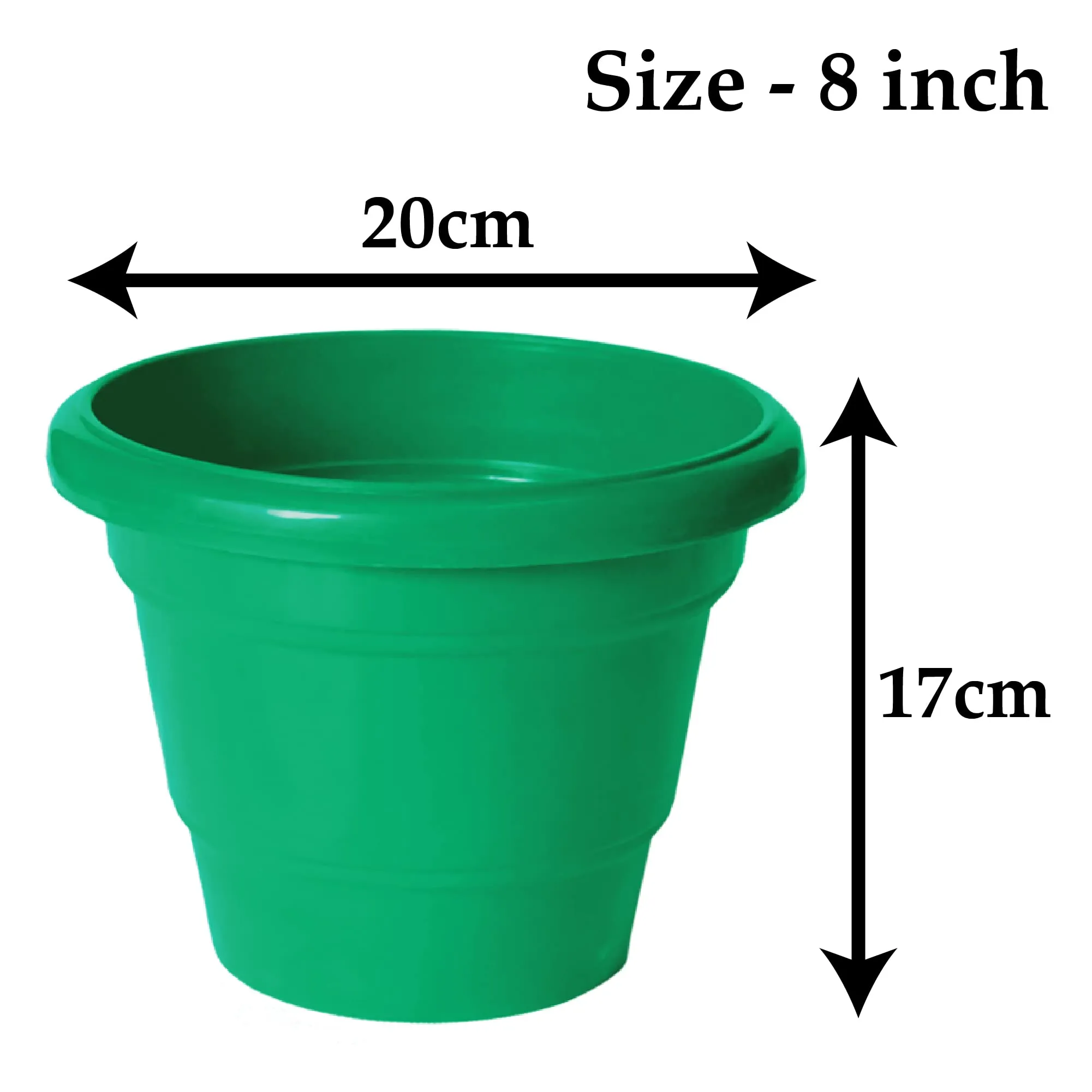 Kuber Industries Solid 2 Layered Plastic Flower Pot|Gamla for Home Decor,Nursery,Balcony,Garden,8"x 6",Pack of 4 (Green)