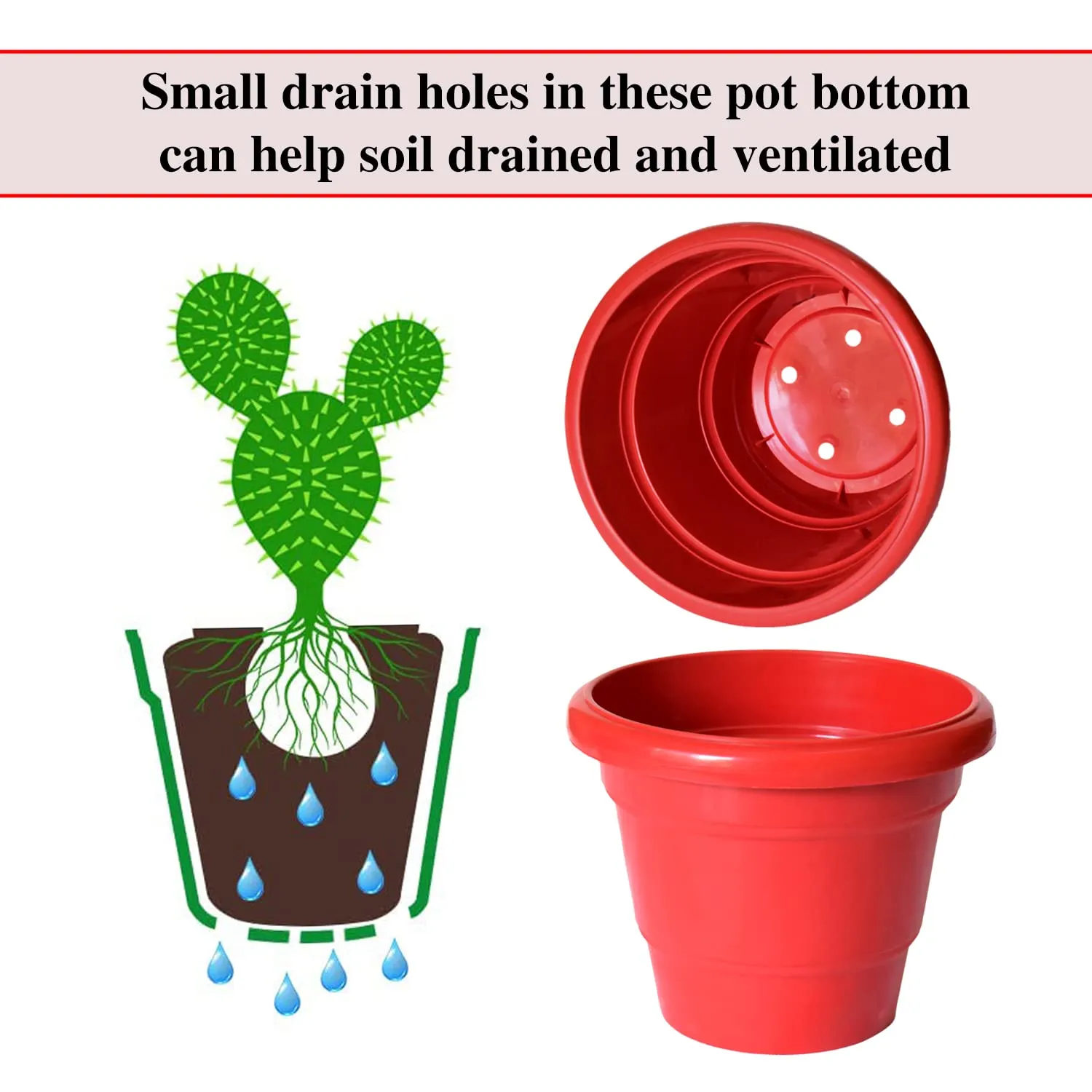 Kuber Industries Solid 2 Layered Plastic Flower Pot|Gamla for Home Decor,Nursery,Balcony,Garden,8"x 6",Pack of 5 (Red)